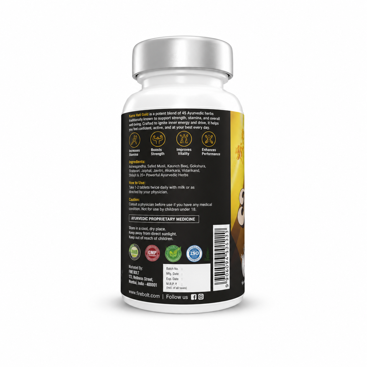 Fire Bolt Kama Vati Gold – 100% Ayurvedic Herbal Wellness Tablets